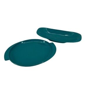 Vintage MCM Boontonware Melamine Dishes Plate Platter Teal Turquoise